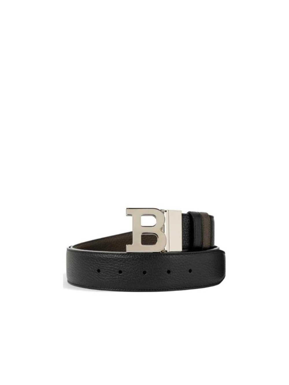 Bally Black Leather Men's Reversible Belt with Silver 'B' Buckle
